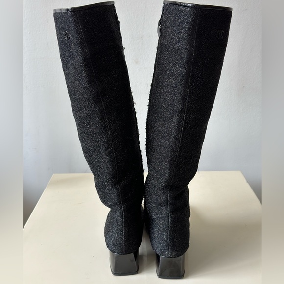 CHANEL Fall 2017 Runway Black Sparkle High Boots Size 37 - Picture 8 of 12